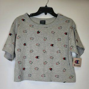 Champion Womens Round Neck Gray Crop Top T Shirt M